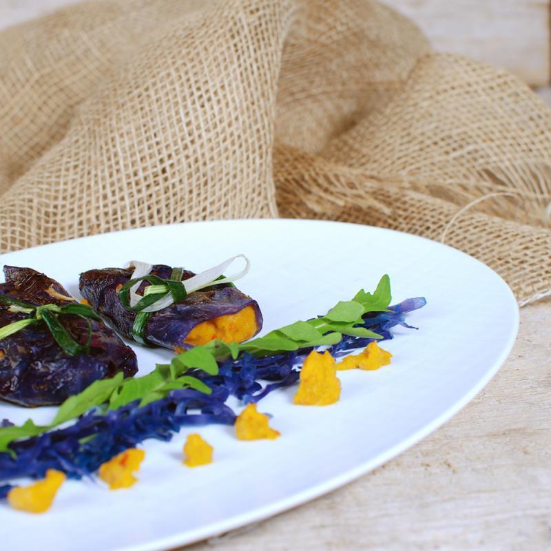 Blaukraut-Päckchen mit Kürbis-Süßkartoffelfüllung